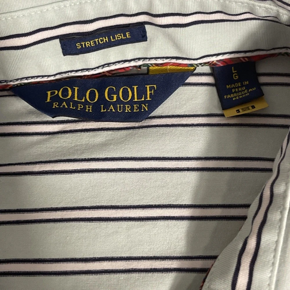 Polo Golf Ralph Lauren Stretch Lisle Large Stripe Preppy Polo Collar Shirt